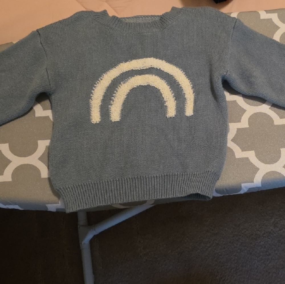 Unisex Kids Blue/Green Sweater with Rainbow